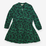 Floral Smock Dress Green Black Long Sleeve