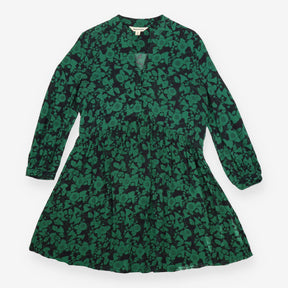 Floral Smock Dress Green Black Long Sleeve