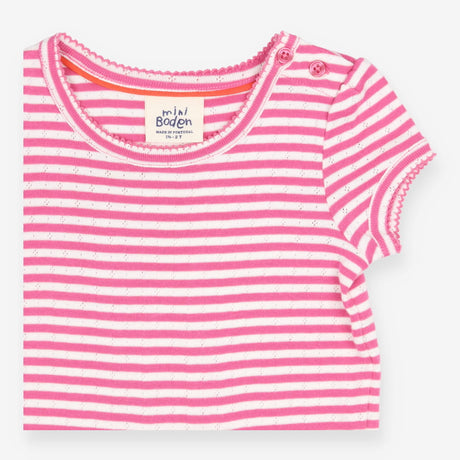 T-Shirt Short Sleeve Pointelle Pink Stripe