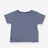 Blue Striped T-shirt Shoulder Buttons