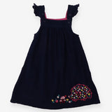 Pinafore Cord Navy Hedgehog Applique