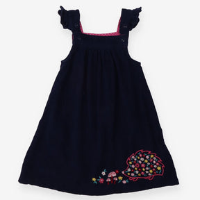 Pinafore Cord Navy Hedgehog Applique