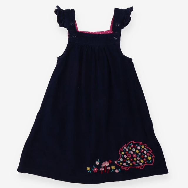 Pinafore Cord Navy Hedgehog Applique