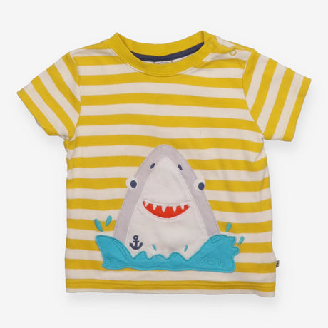 T-Shirt Yellow Stripe Happy Shark Applique