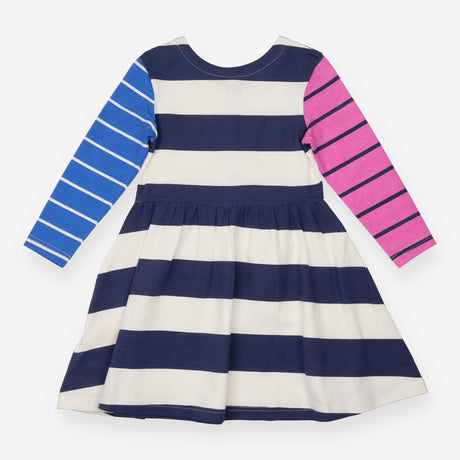 Dress long sleeve navy and white striped pink 