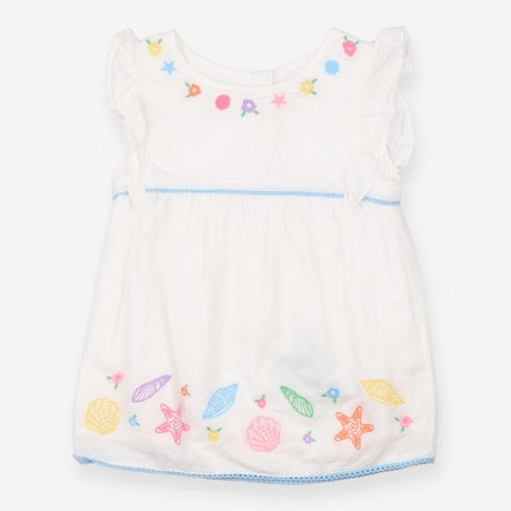Tunic White Frill Flowers and Seashells