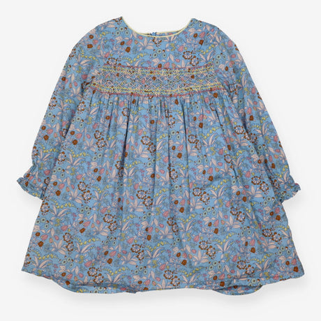 Dress LS blue autumn floral smocked