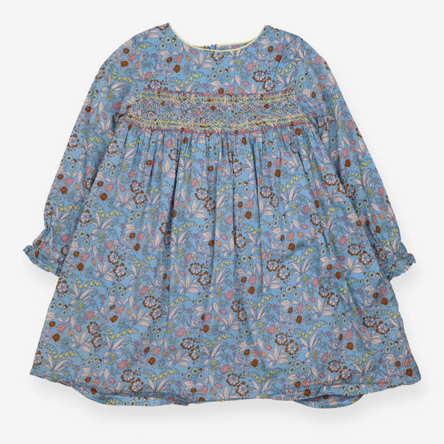 Dress LS blue autumn floral smocked