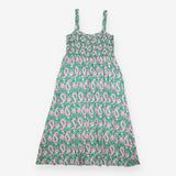 Maxi Dress Smocked Jersey Paisley Green Pink
