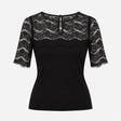 Top Black Lace Panel Short Sleeve Round Neck