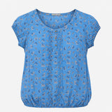 Blouse Blue Floral Pintuck Bubble