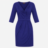 Dress Royal Blue V-Neck 3/4 Sleeve Wrap Tie Waist 