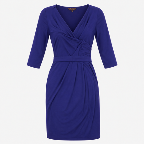 Dress Royal Blue V-Neck 3/4 Sleeve Wrap Tie Waist 