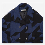 Wool Blend Coat Blue Black Oversized Houndstooth