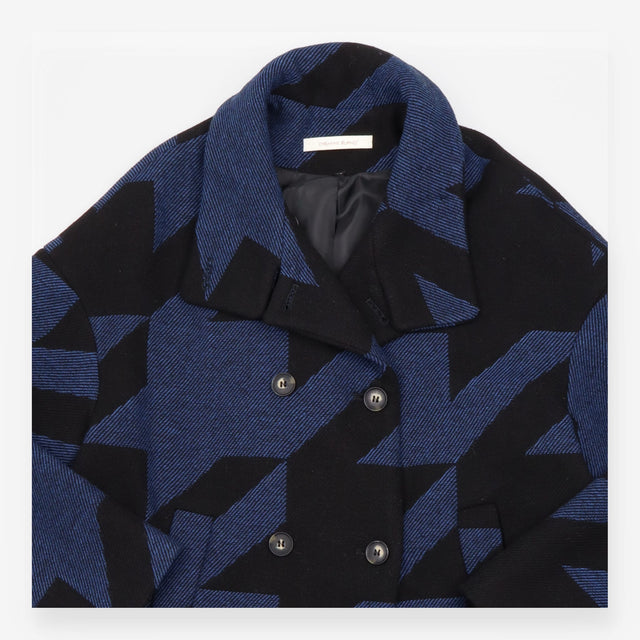 Wool Blend Coat Blue Black Oversized Houndstooth