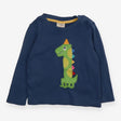 T-Shirt Long Sleeve Blue Dinosaur Applique