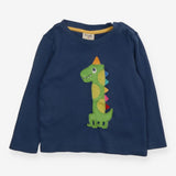 T-Shirt Long Sleeve Blue Dinosaur Applique