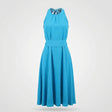 Maxi Dress Turquoise Sleeveless Neck Tie and Belt