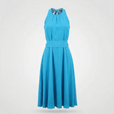 Maxi Dress Turquoise Sleeveless Neck Tie and Belt