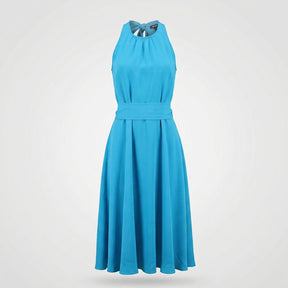 Maxi Dress Turquoise Sleeveless Neck Tie and Belt