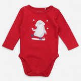 Bodysuit LS red penguin ear muffs