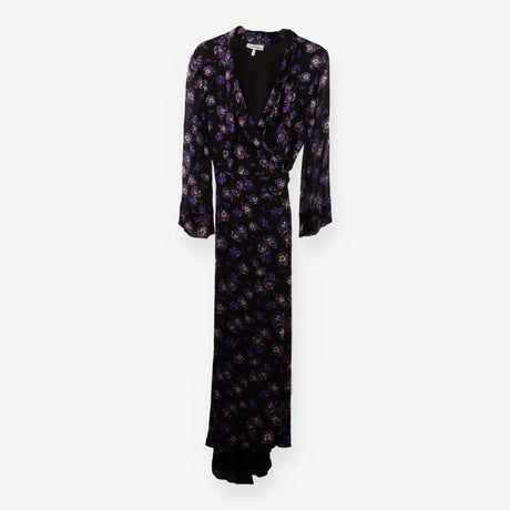 Ganni Black Floral Wrap Midi Dress – Purple Flower