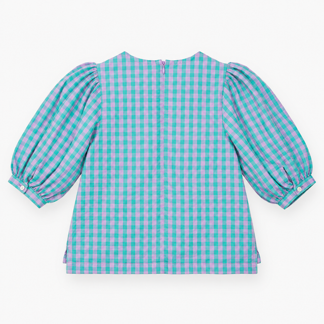 Top Green Gingham Puff Sleeve