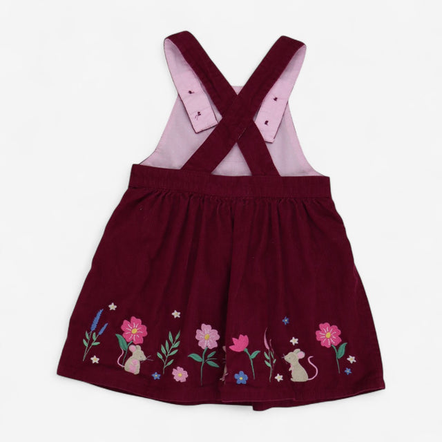 Dress Pinafore Plum Cord with Mouse Appliques