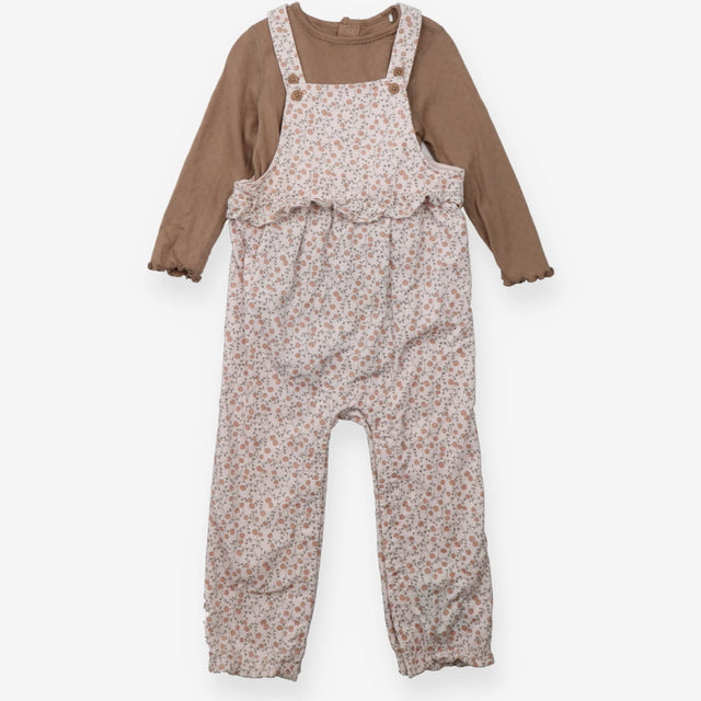 Cord Dungaree Light Pink Floral pattern and Brown 