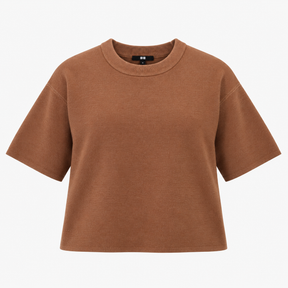 Brown Cropped Short Sleeve Sweater Relaxed Fit