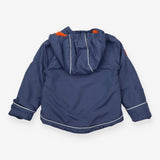 Blue winter coat with colourful buttons 