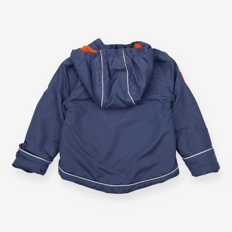 Blue winter coat with colourful buttons 