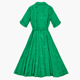 Shirt Dress Emerald Green Tonal Floral Tie Waist