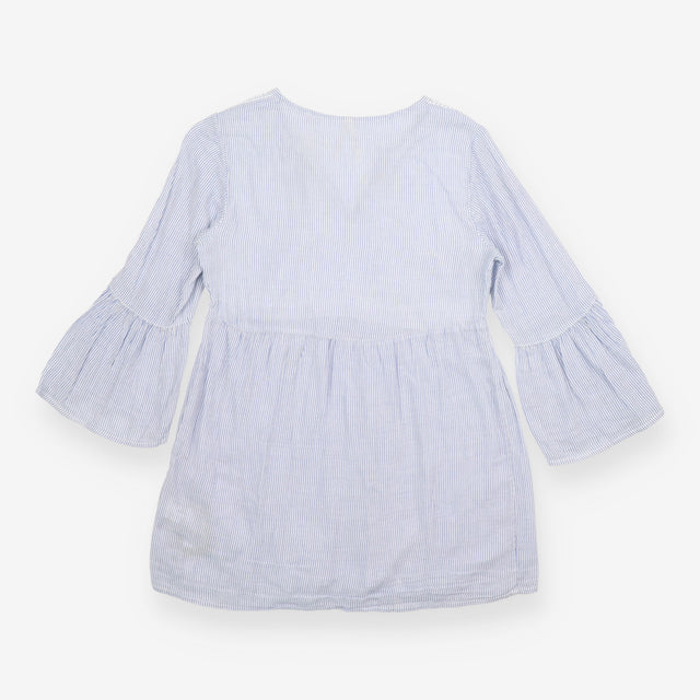 Tunic Top Maternity Striped Embroidered Tassel Blu