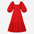 Dress Square Neck Puff Sleeve Midi Red