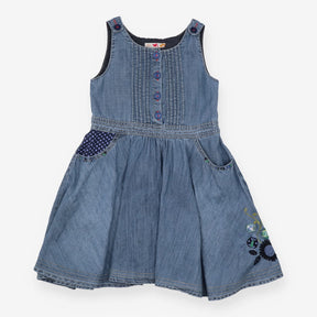Pinafore denim spot pockets flowers ladybugs