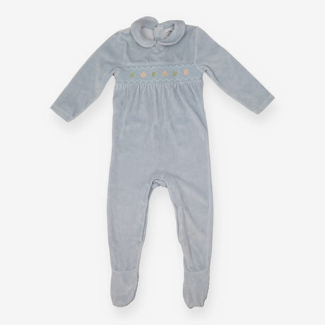 Sleepsuit velour blue smock collared hedgehogs
