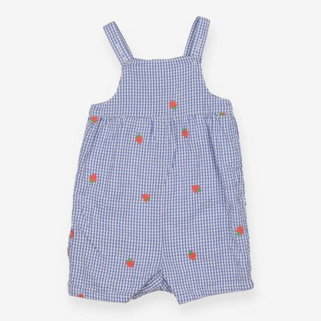 Dungarees Shortie Blue Gingham Strawberry Applique