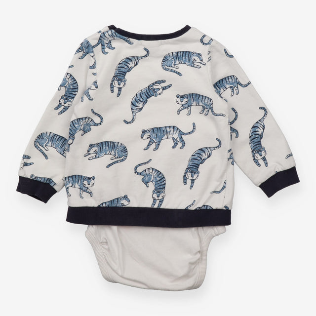 Sweater with Built in Bodysuit White Blue Tiger 