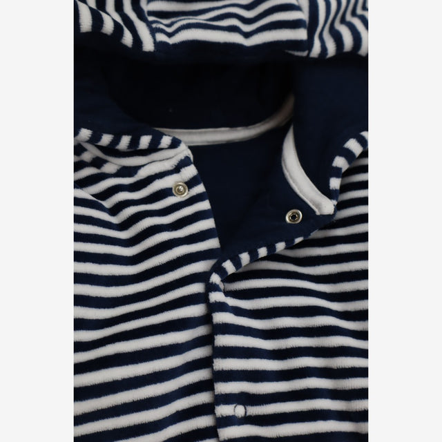Blue and White Stripe Velour Cardigan