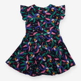 Woven Summer Dress Navy Purple Toucans