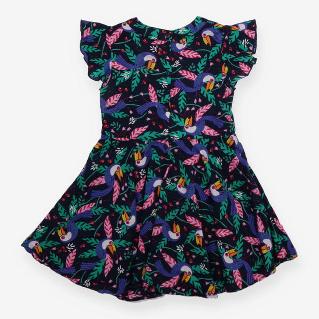 Woven Summer Dress Navy Purple Toucans