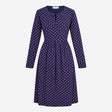Dress Navy Blue Floral Print Long Sleeve Midi V-Ne