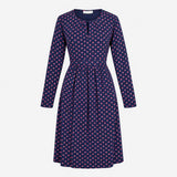 Dress Navy Blue Floral Print Long Sleeve Midi V-Ne
