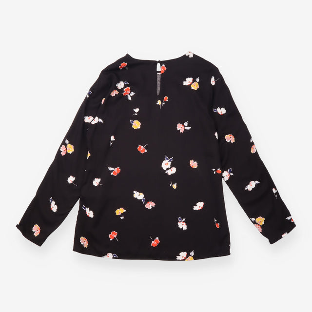 Floral Blouse Black Long Sleeve Relaxed Fit