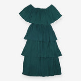 St Frock Emerald Green Pleated Tiered Off Shoulder