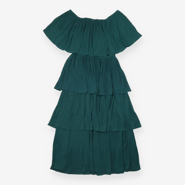 St Frock Emerald Green Pleated Tiered Off Shoulder