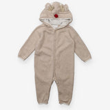 Light Brown Onesie Reindeer with Ears and Pompom o
