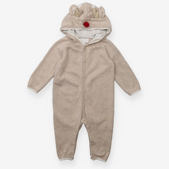Light Brown Onesie Reindeer with Ears and Pompom o