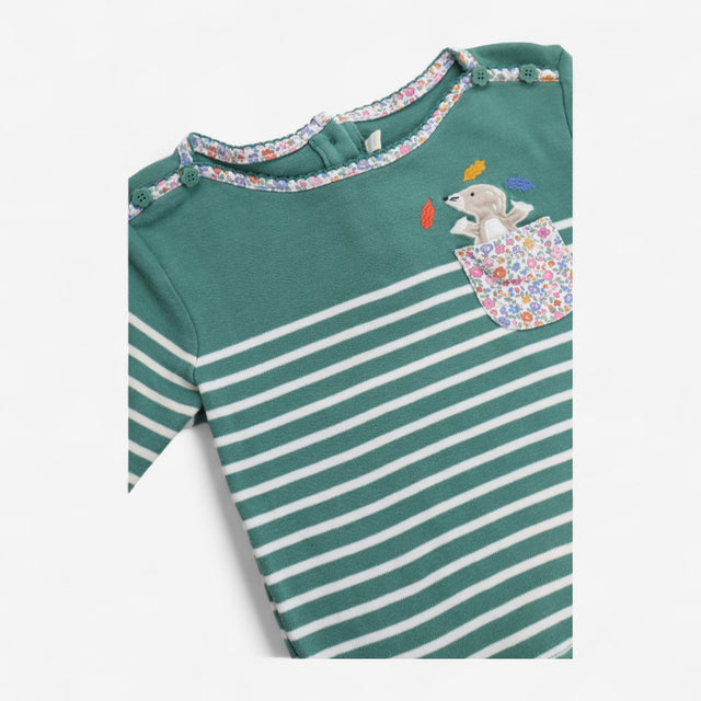 Long sleeved Green stripe mole pocket